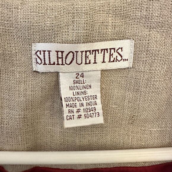 Silhouettes Beige 100% Linen Satin Lined Floral Embroidered 3 Button Blazer 24W - Picture 7 of 8